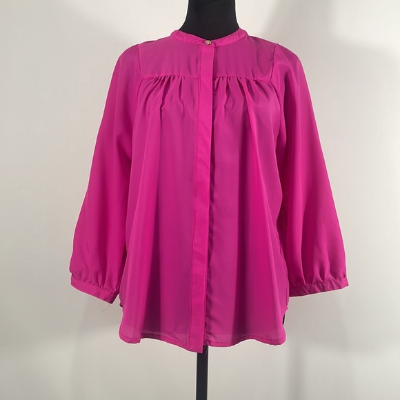 Gianni Binni Hot Pink Button down flowy blouse,pleated front and back,Large - Picture 11 of 11